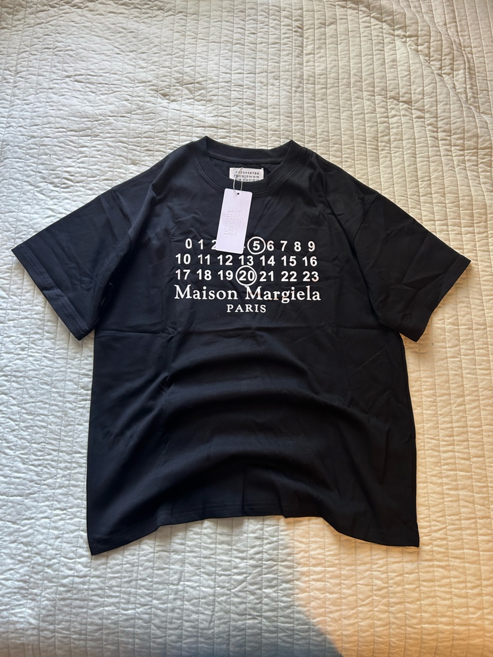 Maison Margiela Black T-Shirt with White Numeric Logo